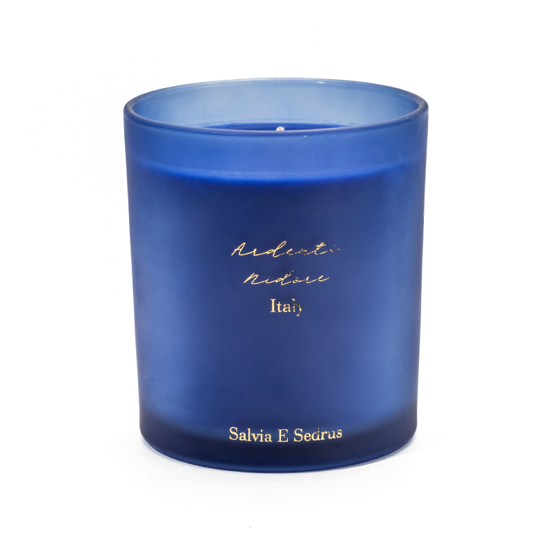 AIKUN BLUE Imitation Leather Customized Stamping Logo Blue Glass Jar Aromatic Candle Natural Essential Oil Fragrance Candle