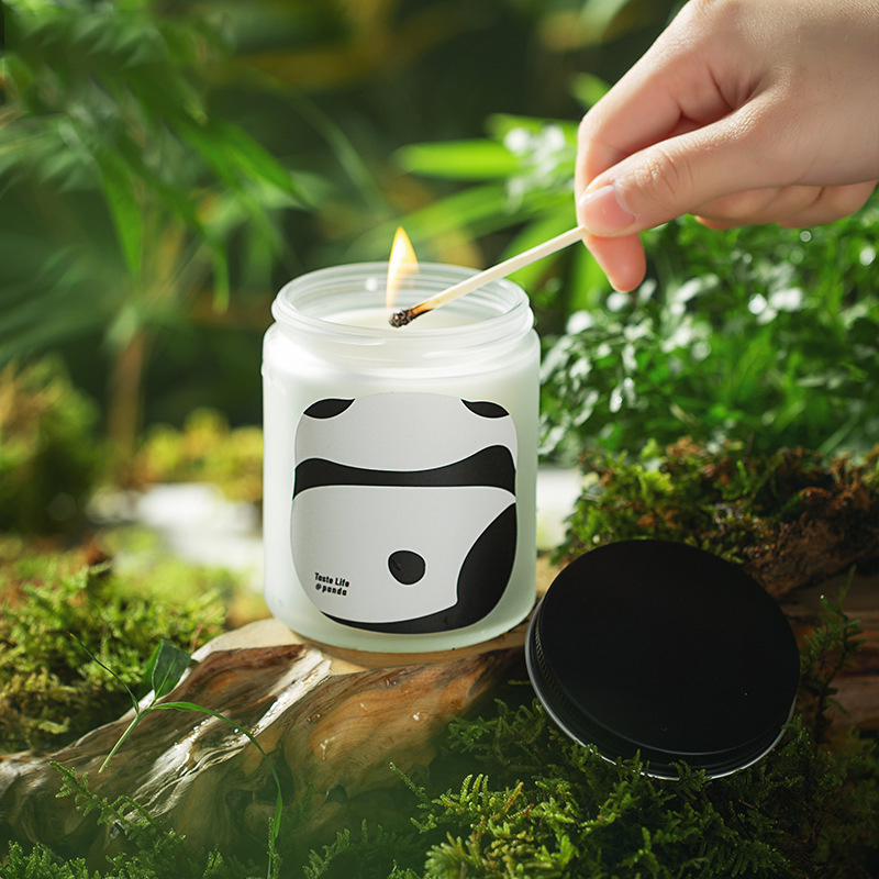 Wholesale Lovely Giant Panda Soy Wax Hotel Spa Home Fragrance Gifts Candles With Cover Decoration Glass Jar