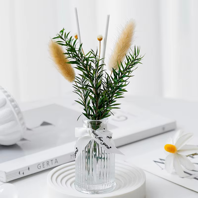 Home Fragrance 50ml 100ml Aroma Air Fresh Reed Diffuser with Dry Flower Stick and Stocked Fragrance Liquid Set