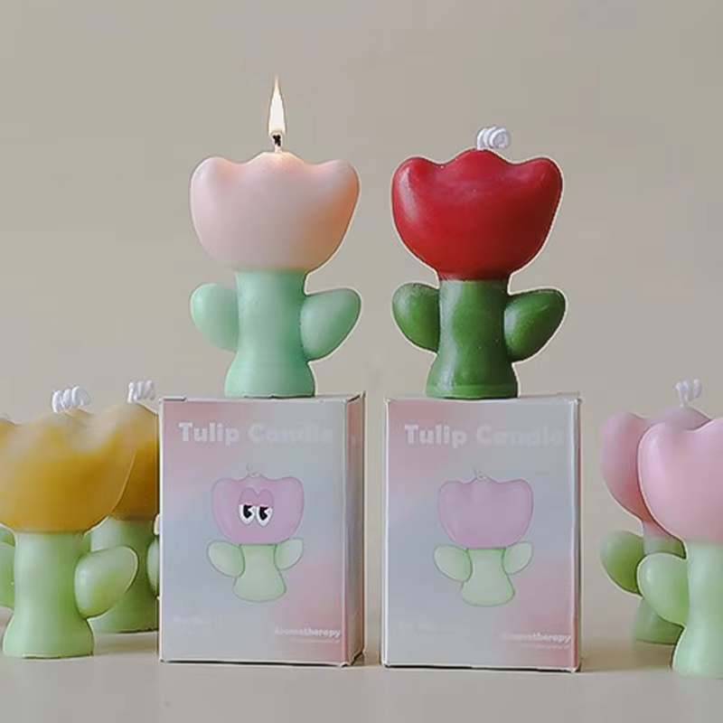 AIKUN Wholesale Branded Mini Gift Huge Smokeless Fragrance Flower Shape Candles Cute Tulip Scented Say Wax Candle