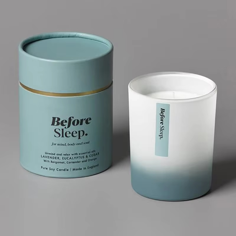 AIKUN Unique Stress Relief Soy Wax Blue White Gradient Glass Aromatherapy Candles Luxury Scented Candle With Cylindrical Box