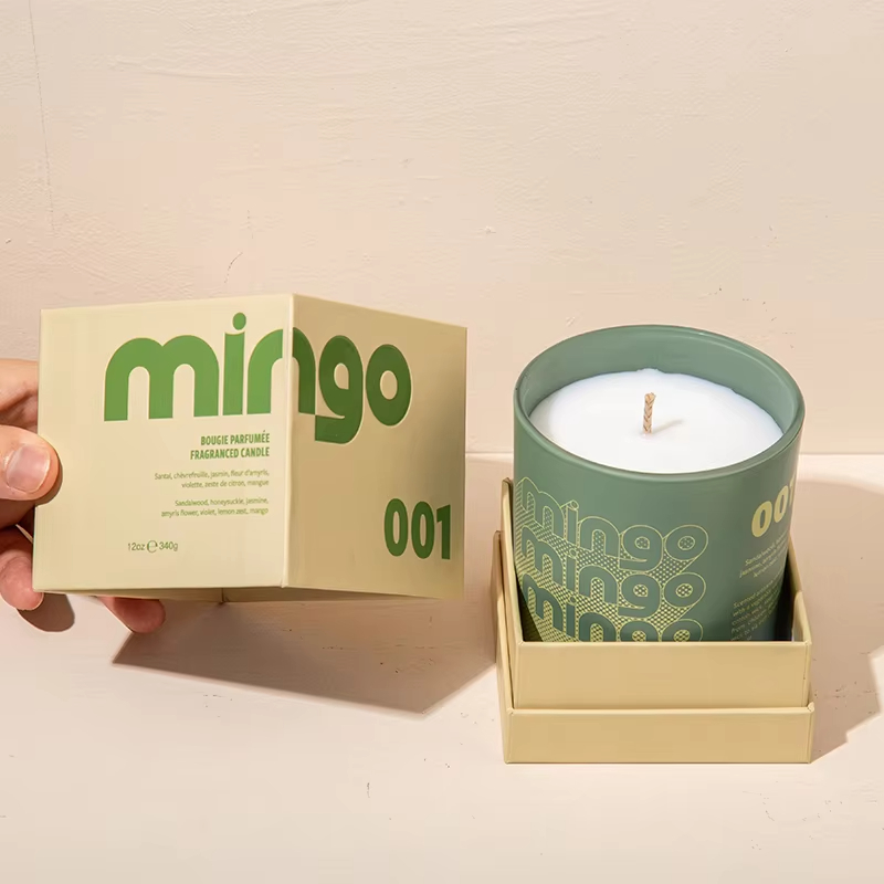 AIKUN Private Label Colours Green Glass Custom Print Logo Soy Bean Deco Lemon Scented Candle for Luxury Christmas Gift