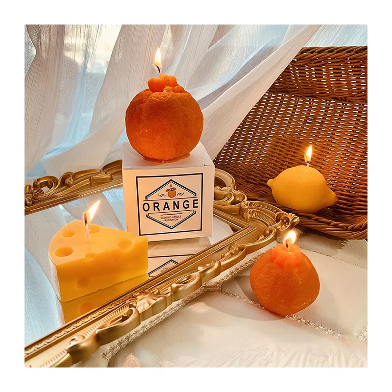 INS Soy Wax Scented Candle Home Decoration Photo Props Souvenir Lemon Ugly Orange Cheese Candle Vela Perfumada De Cera De Soja