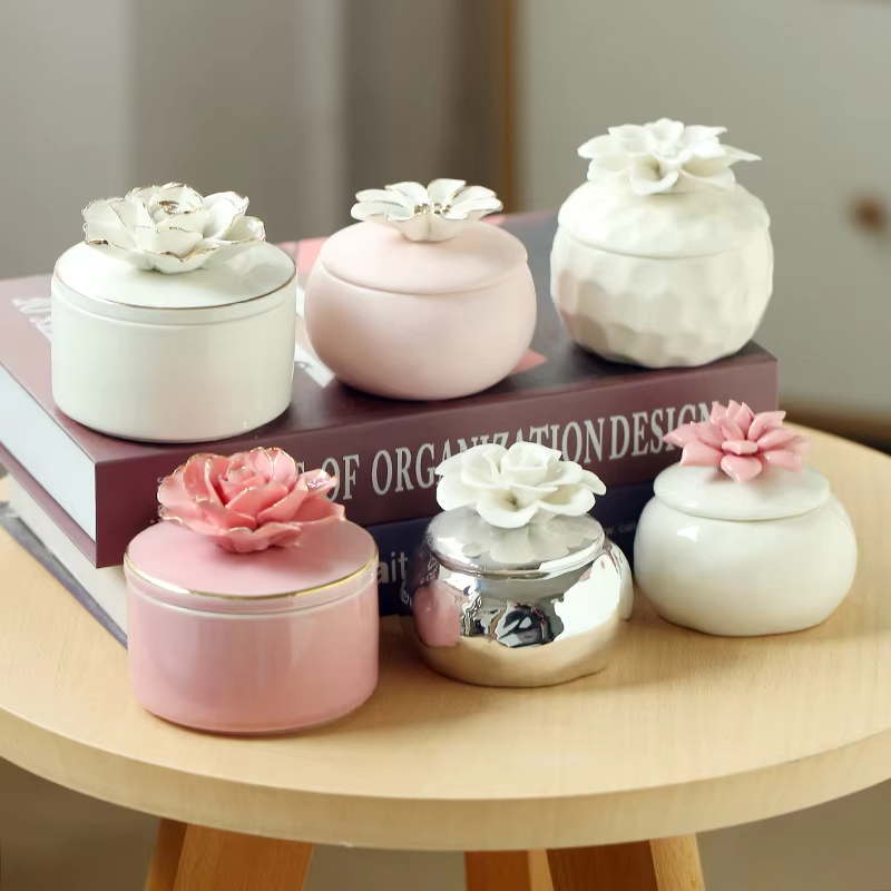 European Style Ins Hand-Painted Gold Flower Ceramic Fragrance Jar Decoration Luxury Soy Cherry Blossom Aroma Scented Candles