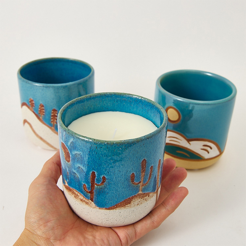 AIKUN Handmade Under Glaze Color Ceramic Candle Cup High Quality Aromatherapy Candle Cup Household Decoration Candle Holder