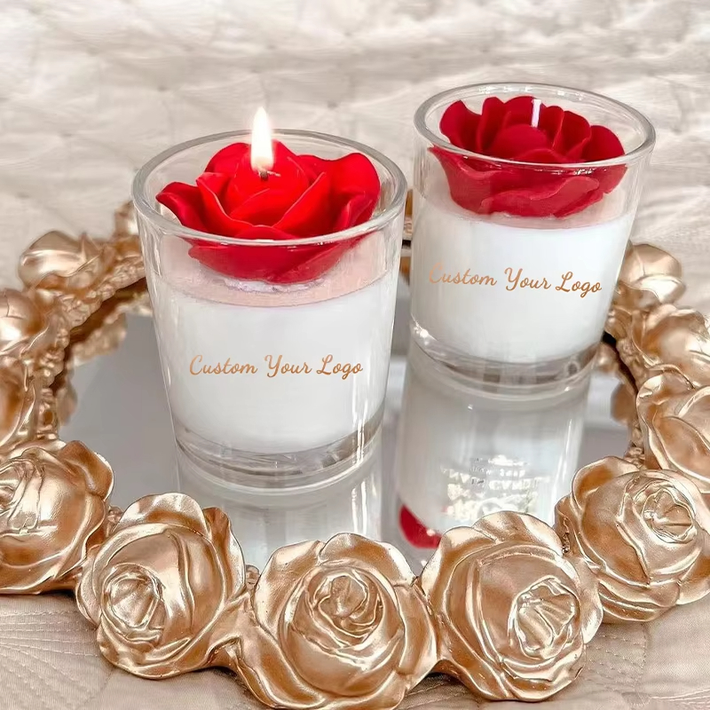 AIKUN Custom Luxury Private Label Custom Scent Fancy Red Rose Valentine's Day Gift Flameless Organic Soy Wax Scented Candle