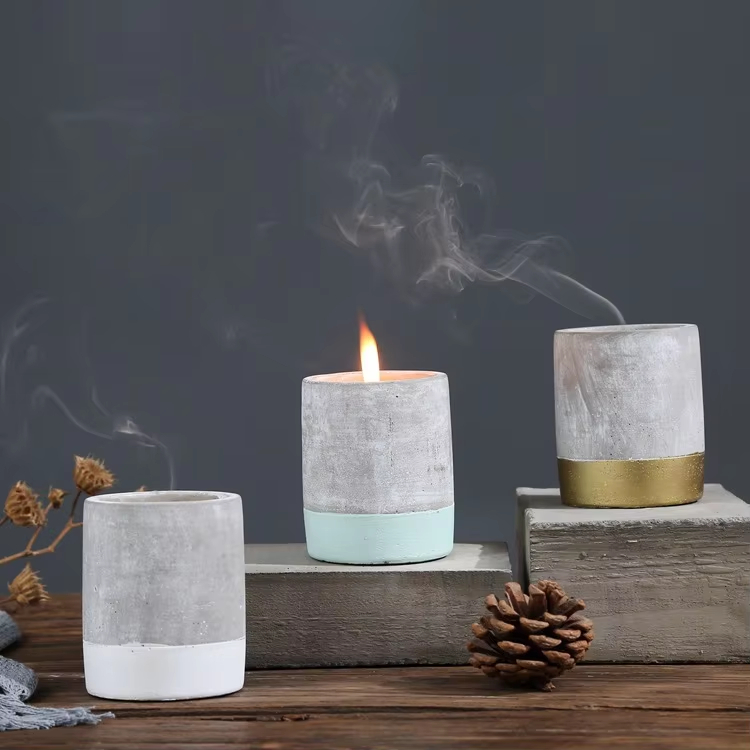 Customize Cement Cylinder Jar Fragrance Candle Scented Soy Wax Concrete Candle for Home Decoration