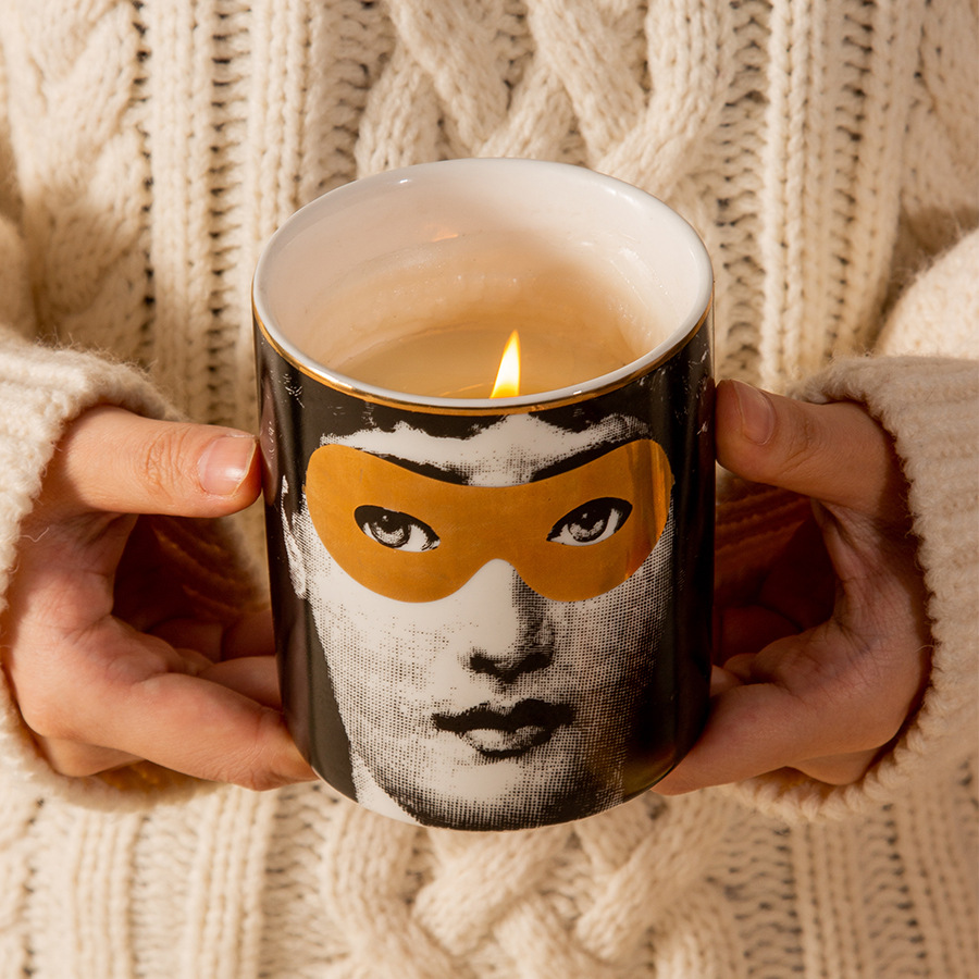 Creative Custom Scents Ceramic Jar Scented Candle Aromatherapy Candle Soy Wax with Face Pattern
