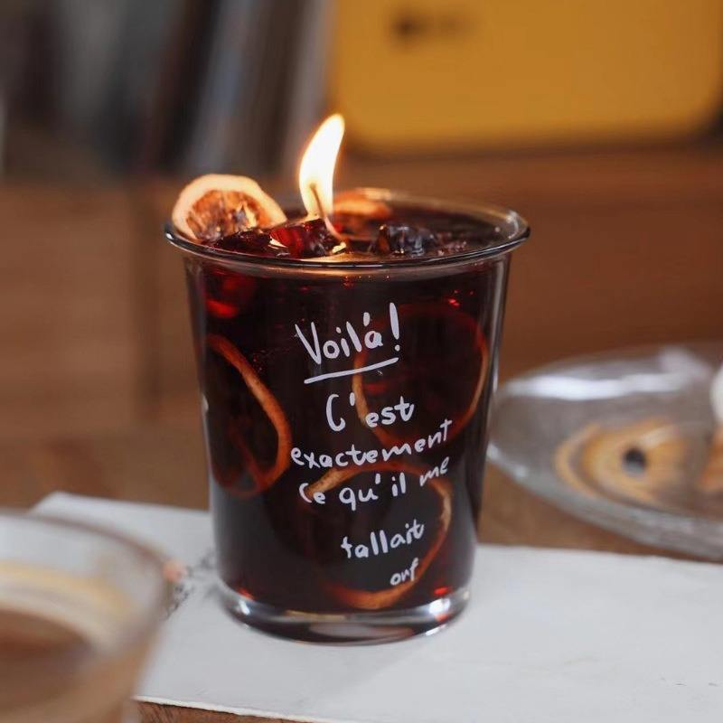 Interior Decoration Iced Black Lemon Tea Aromatherapy Candles Table Round Bottom Glass Reusable Manufacturer Gel Scented Candles