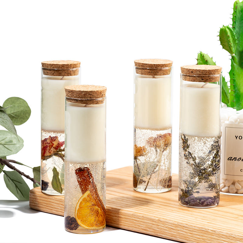 Luxury Custom Round Glass Double Layer Jelly Gel Wax Candle Dried Flower Cork Lid Dried Flower Scented Jelly Jar Glass Candles