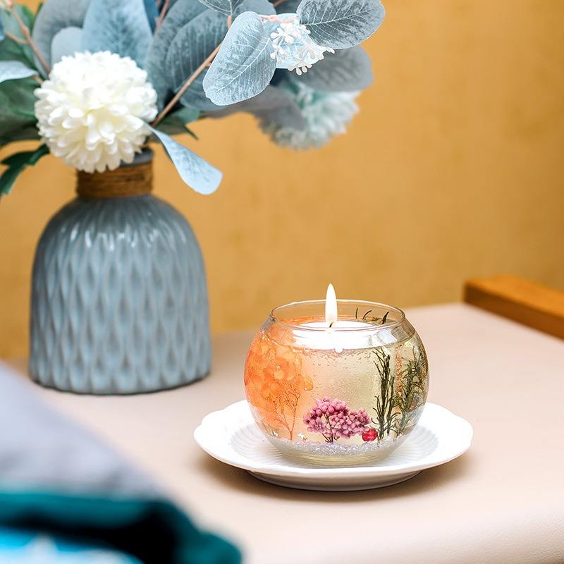 Private Label Scented Handmade Moon Glass Cup Jelly Wax Candle Scented Candle With Jar Essential Oil Ornaments