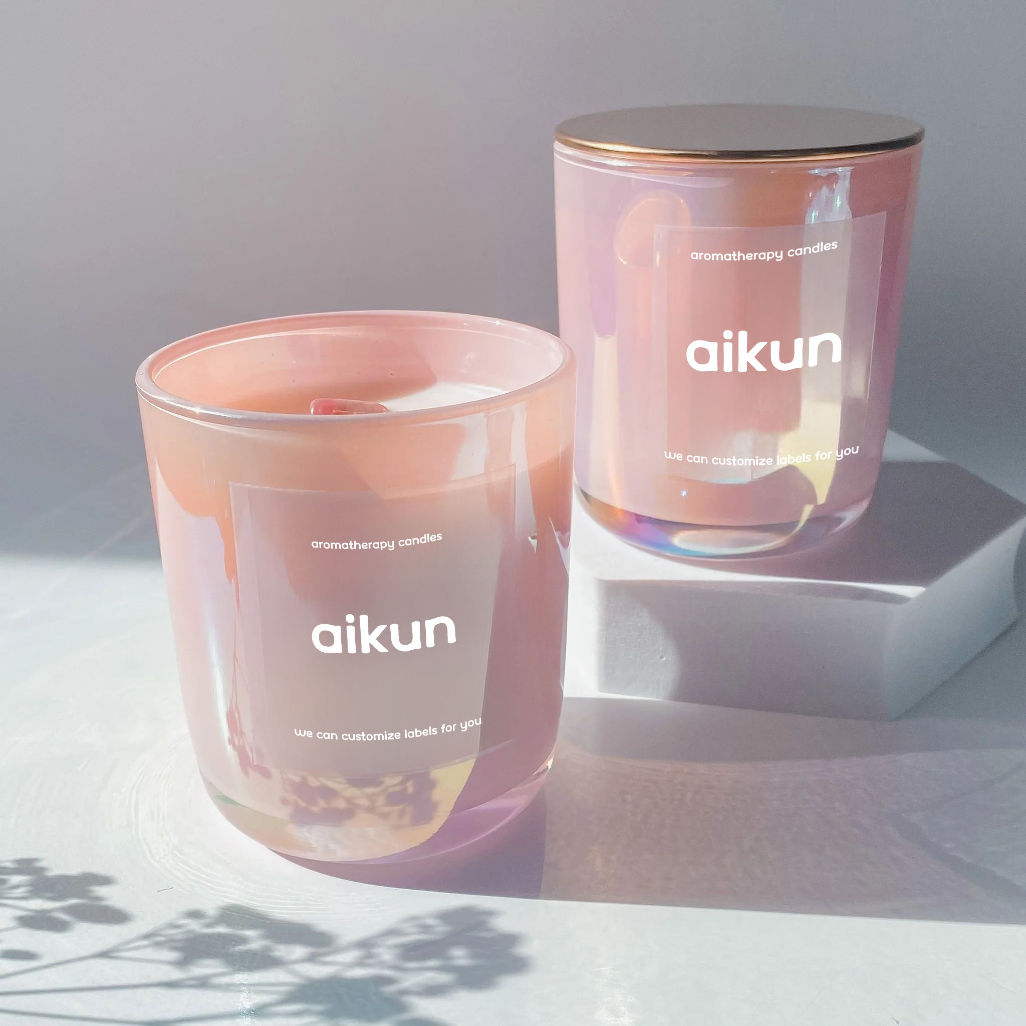 AIKUN Luxury Pink Custom Fragrance Aroma Home Aromatherapy Candle Design Glass Jars Scented Candles Private Label Gift Set