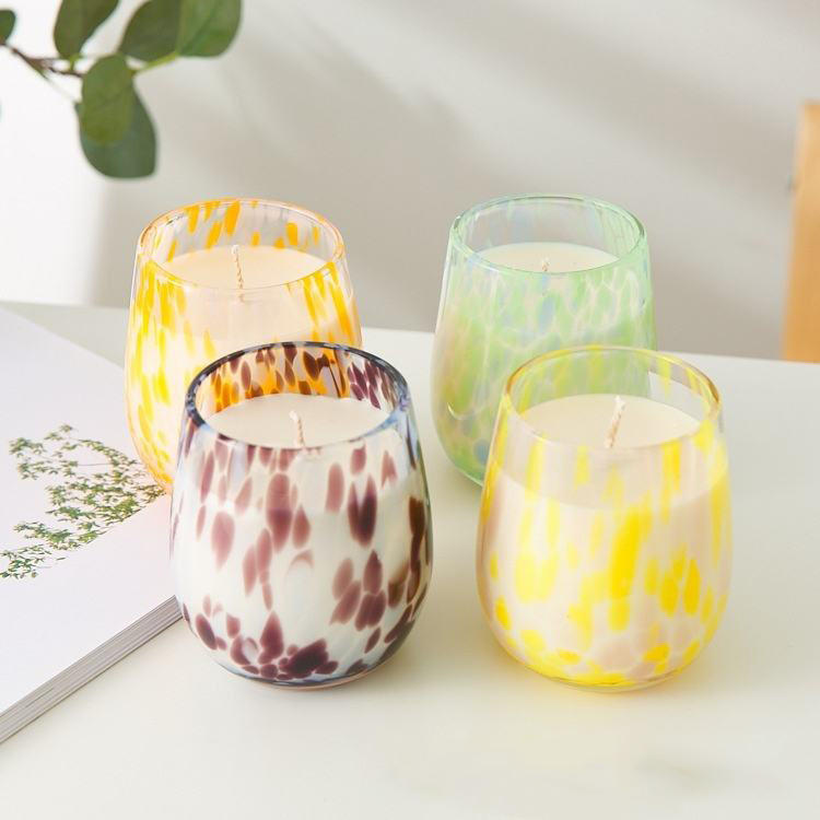 AIKUN 300ml Leopard Print Egg Shaped Hand Blown Glass Candle Cup Scented Candle Jar for Home Decor for Valentine's Day