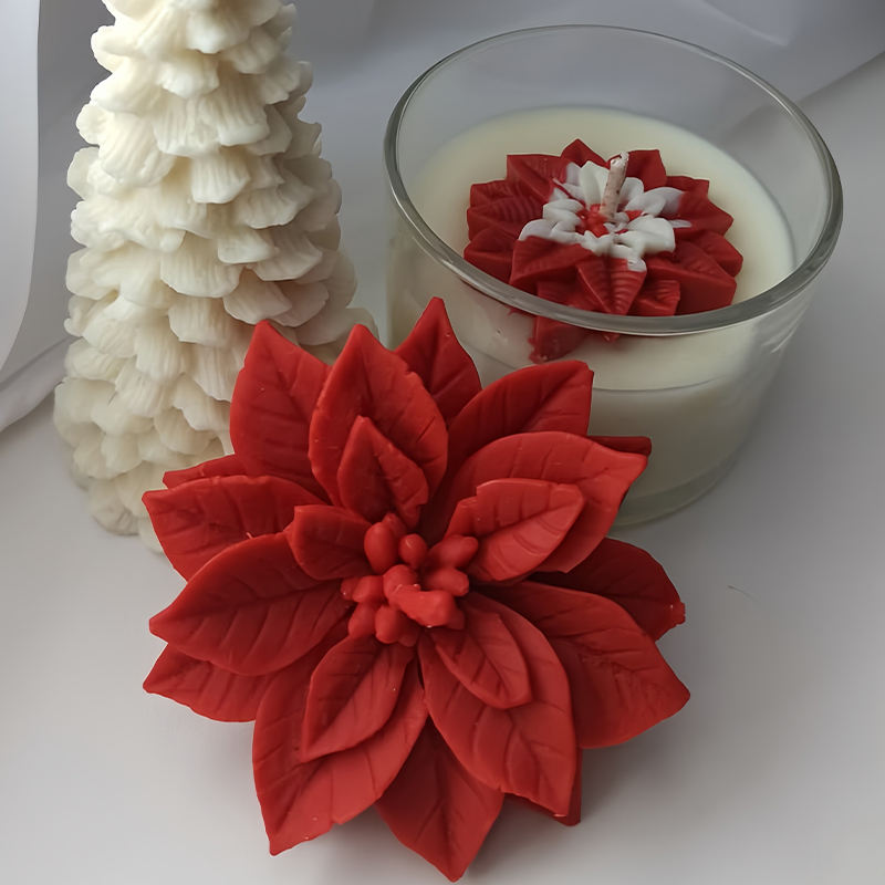 Luxury Christmas Glass Candle Jars Handmade Soy Wax Aromatherapy Candle with Red Flower Decoration for Home Decor