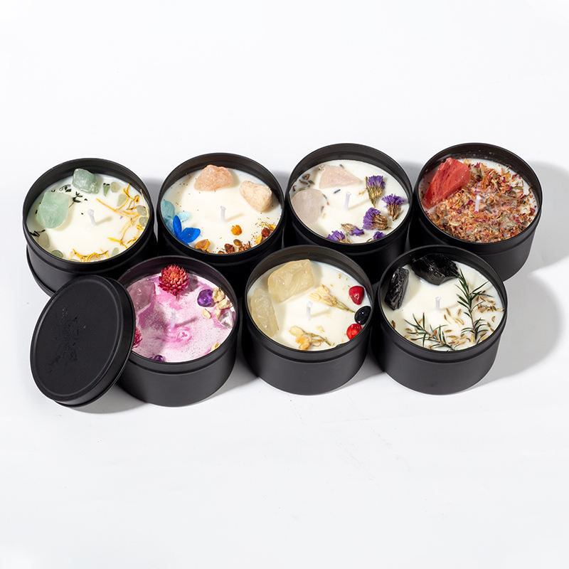 Wholesale Customizable Label Colored Stone Ornament Plant Organic Soy Wax Scented Candle for Aromatherapy