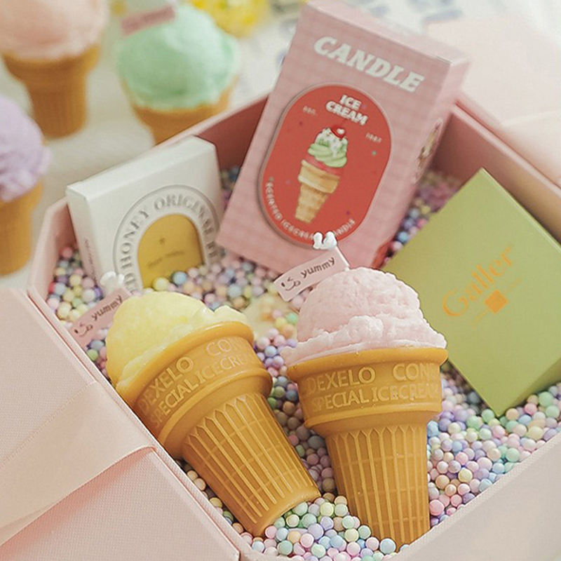 AIKUN Hot Selling Ins Handmade Ice Cream Cone Scented Candles Funny Food Aromatherapy Candle With Box for Gifts