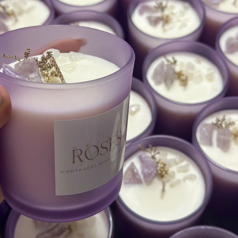 AIKUN Customized Private Label Wedding Scented Candles Purple Glass Crystal Handmade Scented Candle Gift Set With Wooden Lid