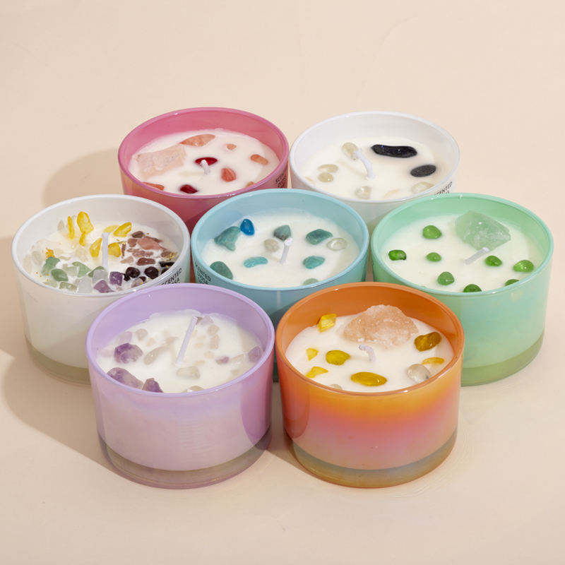 Home Decoration Natural Spa Aromatherapy Crystal Stone Candle Glass Cup Soy Wax Essential Oil Fragrance Candles With Gift Box