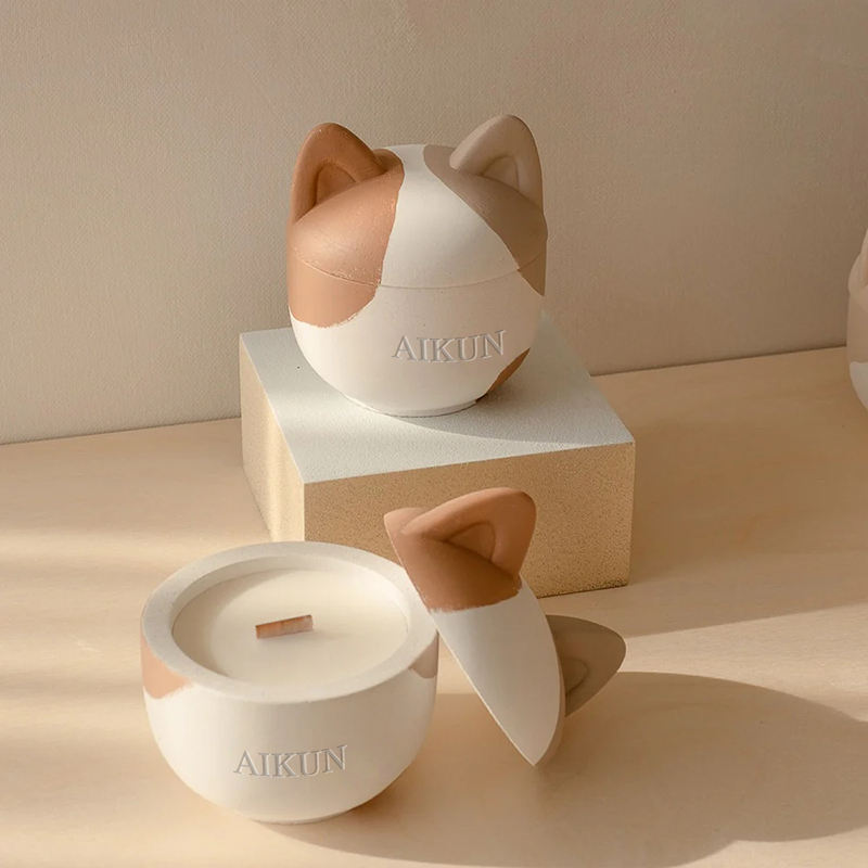 AIKUN Hand Poured Natural Wax Cat Desgin Ceramic Jar Aromatherapy Candle for Hotel Reception Party Decorative