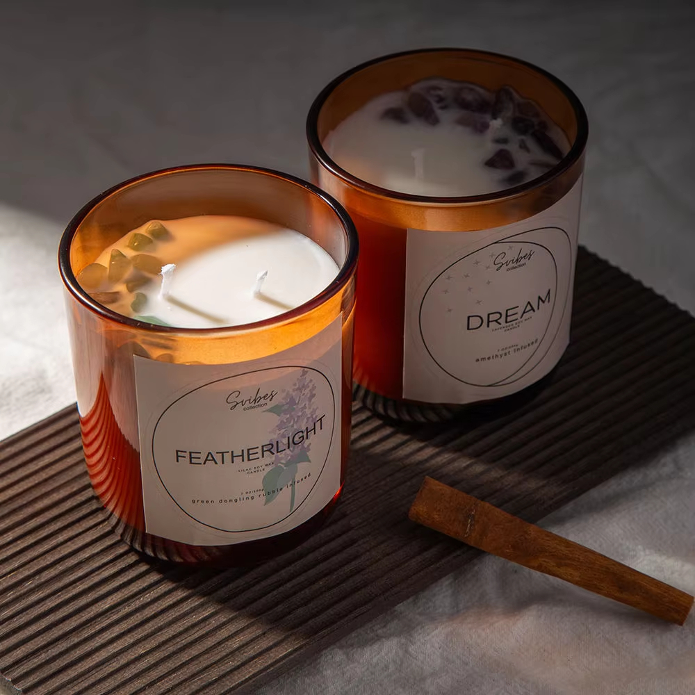 Minimalism Customized Home Decor Amber Brown Glass Crystal Aromatherapy Soybean Beeswax Scented Candles