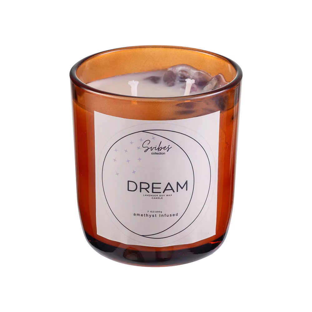 Minimalism Customized Home Decor Amber Brown Glass Crystal Aromatherapy Soybean Beeswax Scented Candles