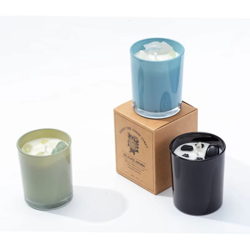 Brand Luxurious Rich Colors Multiple Choices Round Household Fragrance Soy Wax Crystal Candle Glass Jar