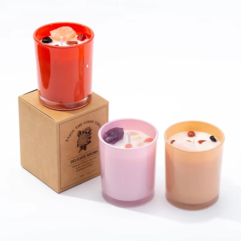 Brand Luxurious Rich Colors Multiple Choices Round Household Fragrance Soy Wax Crystal Candle Glass Jar