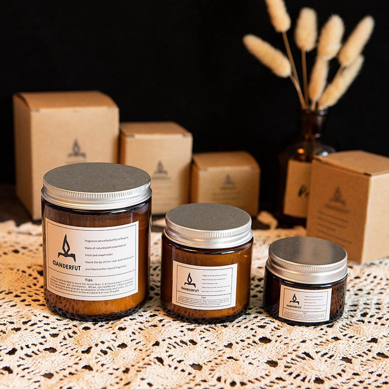 Wholesale Wedding Decoration Amber Glass Jars With Lids Environmentally Friendly Natural Soy Wax Candles Glass Jar