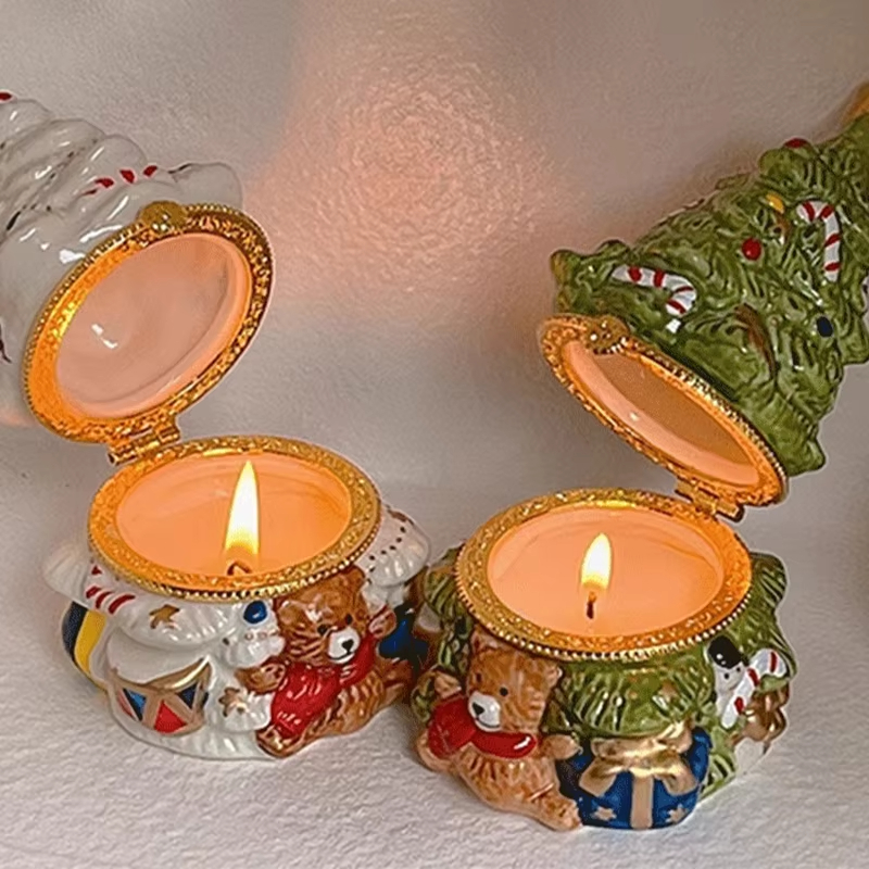 Exquisite Last Century Style Custom Ceramic Christmas Tree Home Decor Organic Purify Air Indoor Scented Candle Ceramic Jar
