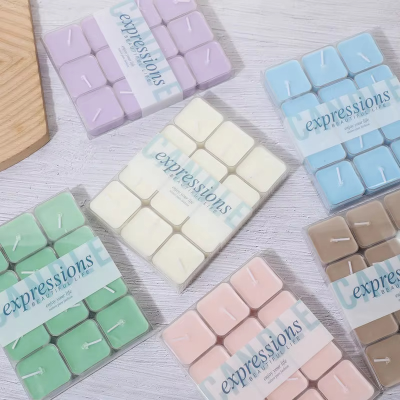 AIKUN Manufacturers Direct Sales Multicolored Square Tea Wax Lights Beautiful Smokeless Scented Tea Lights 12 Sets