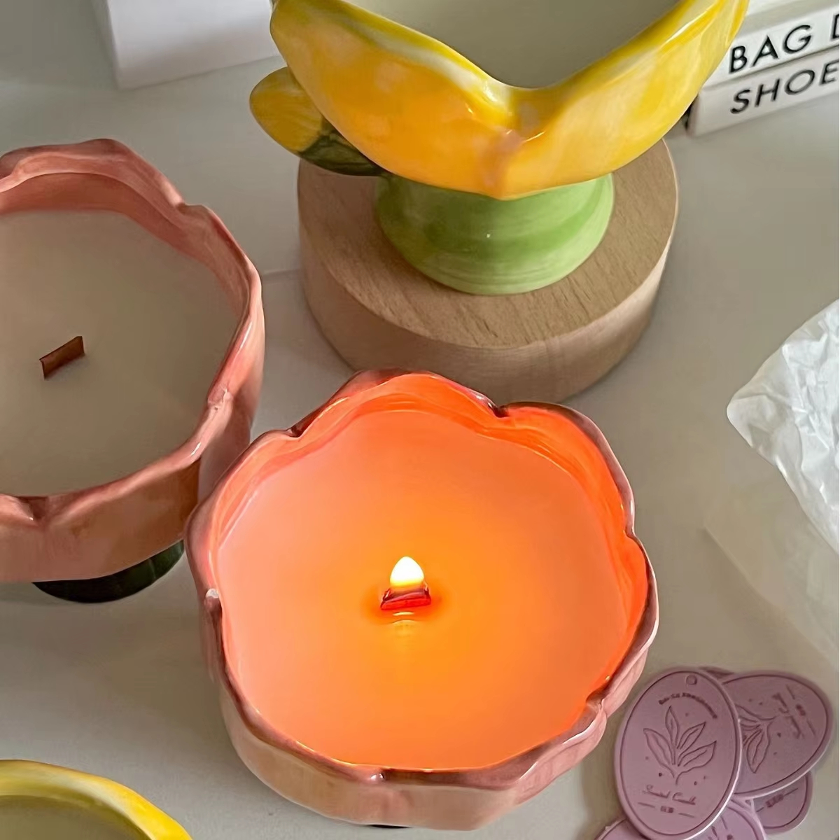 Tulip Ceramic Aromatherapy Candle Cute Female Birthday Gift Box Decoration Long Lasting Incense in Bedroom Scented Candles