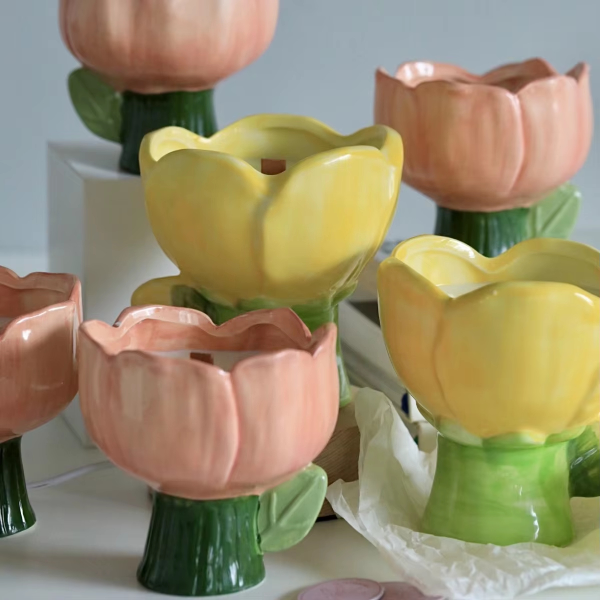 Tulip Ceramic Aromatherapy Candle Cute Female Birthday Gift Box Decoration Long Lasting Incense in Bedroom Scented Candles