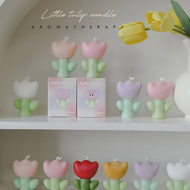 AIKUN Wholesale Branded Mini Gift Huge Smokeless Fragrance Flower Shape Candles Cute Tulip Scented Say Wax Candle