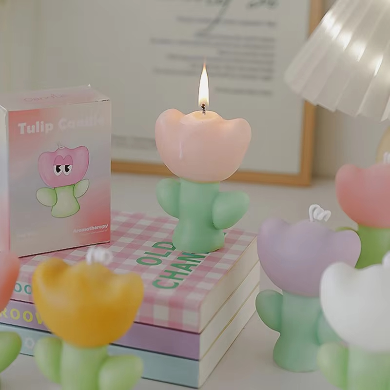 AIKUN Wholesale Branded Mini Gift Huge Smokeless Fragrance Flower Shape Candles Cute Tulip Scented Say Wax Candle