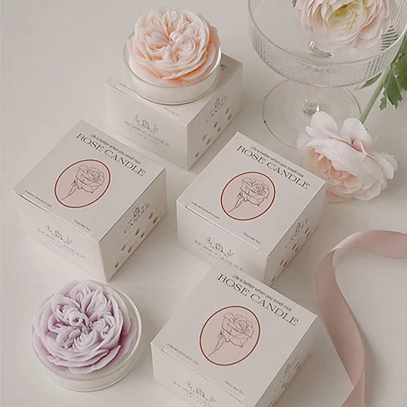 AIKUN Wholesale Gift Boxes Austin Roses Scented Candles Glass Base Decorative Soy Wax Flowers Shaped Candle