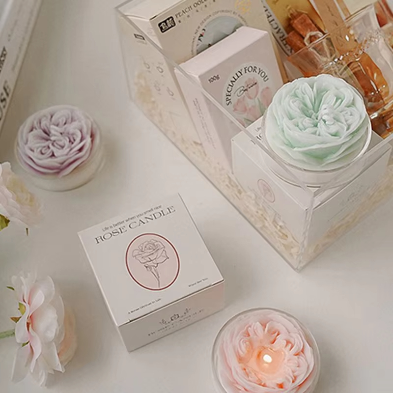 AIKUN Wholesale Gift Boxes Austin Roses Scented Candles Glass Base Decorative Soy Wax Flowers Shaped Candle