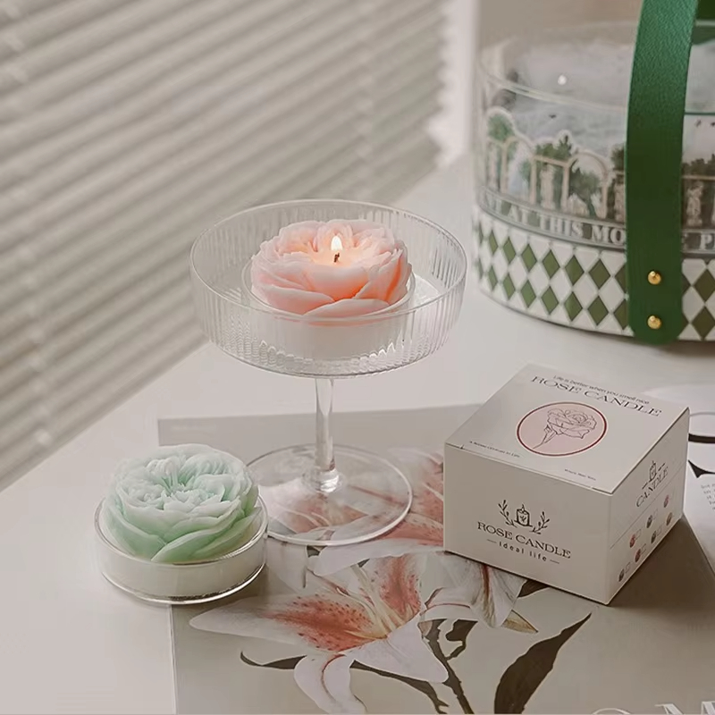 AIKUN Wholesale Gift Boxes Austin Roses Scented Candles Glass Base Decorative Soy Wax Flowers Shaped Candle