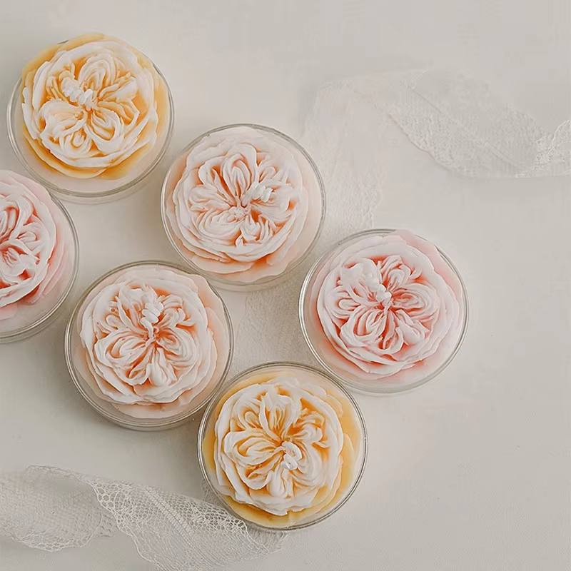 AIKUN Wholesale Gift Boxes Austin Roses Scented Candles Glass Base Decorative Soy Wax Flowers Shaped Candle