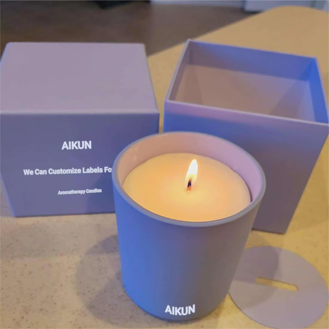 AIKUN Private Label Soy Wax Wedding Luxury Jasmine Scented Candle Customized Packaging Box Lavender Vanilla Scented Candles