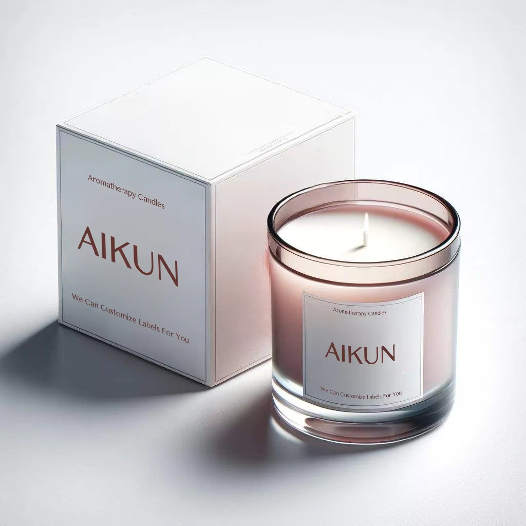 Aikun Luxury Custom Room Bed Bath Vanilla Glass Jar Scented Candle High Quality Print Orange Scent Oil Design Scented Candle