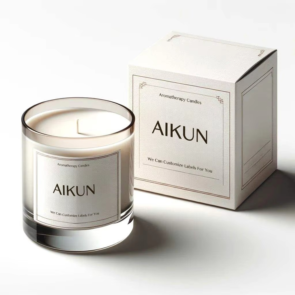 Aikun Luxury Custom Room Bed Bath Vanilla Glass Jar Scented Candle High Quality Print Orange Scent Oil Design Scented Candle