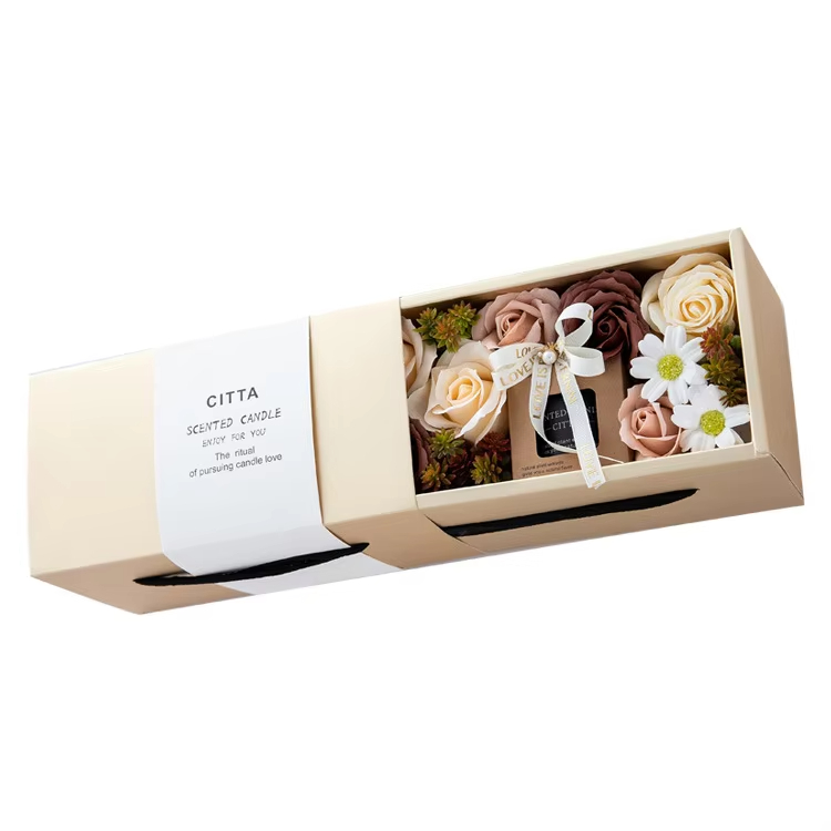 Exquisite Artificial Rose Packaging Box Aromatic Candles Black Glass Jars Scented Candles for Prize Gift