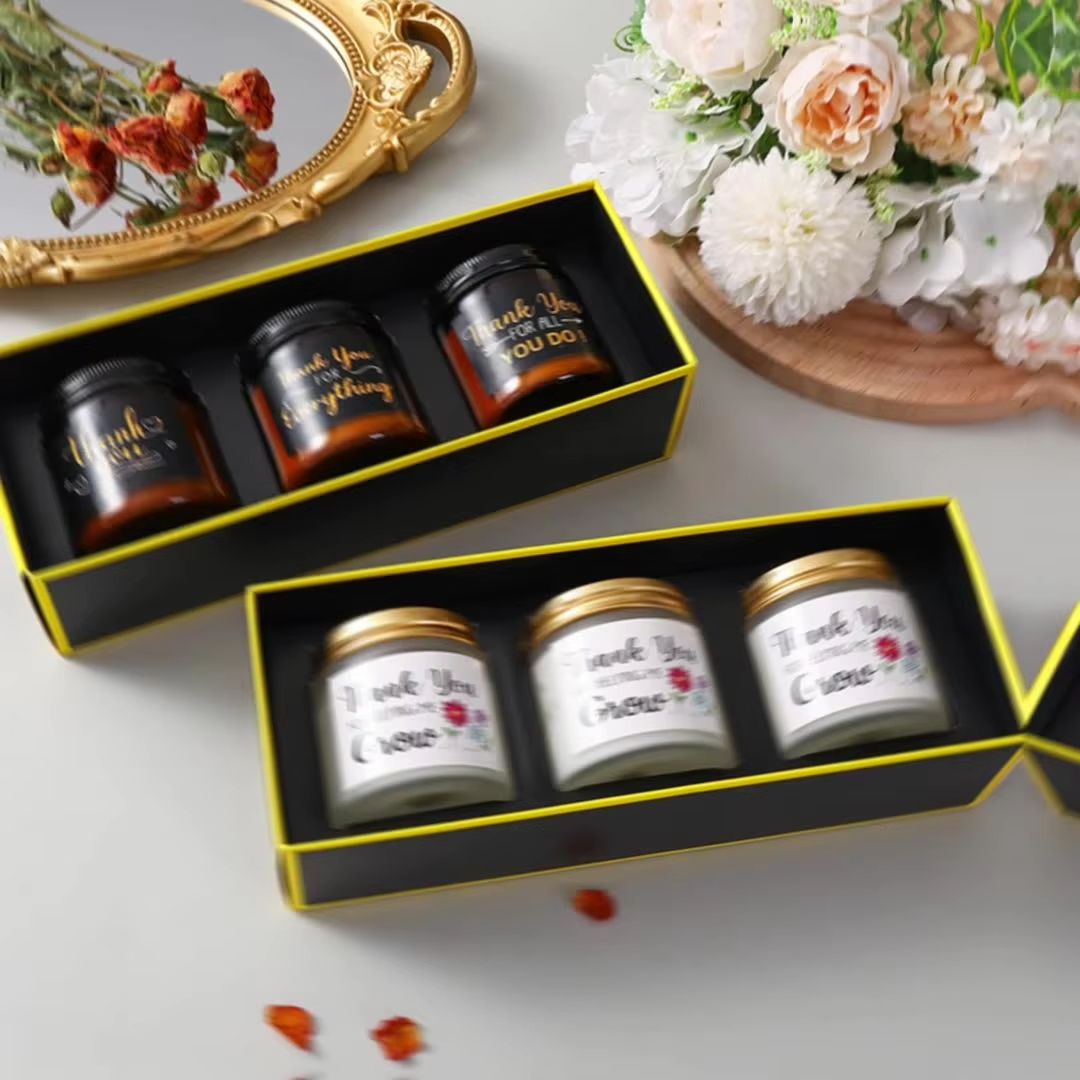 AIKUN Tea Colored Frosted Dark Green Glass Soy Wax Smokeless Fragrance Wedding Souvenir Aromatherapy Set Gift Box Scented Candle