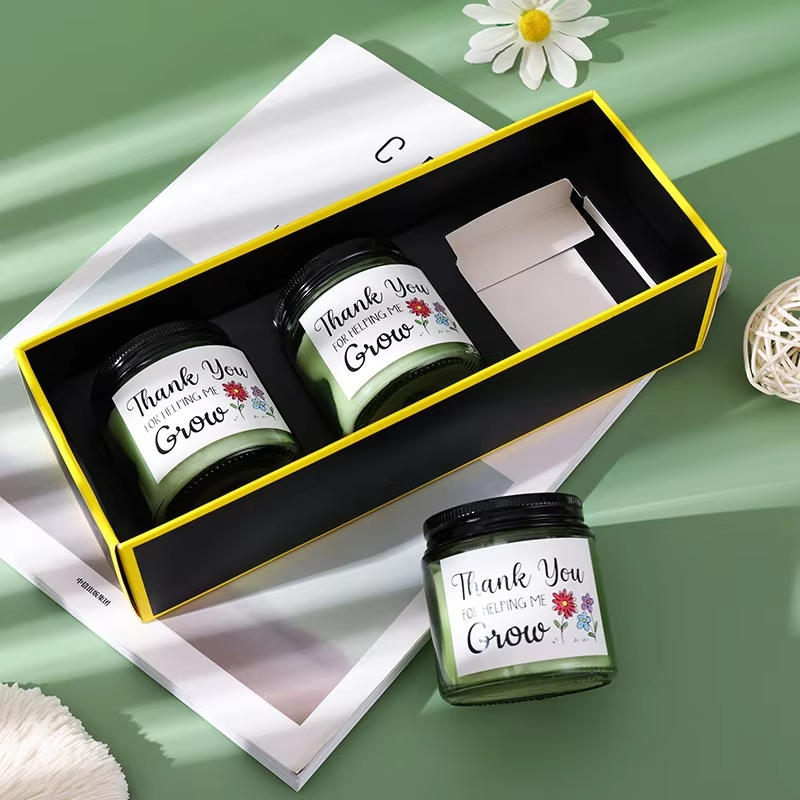 AIKUN Tea Colored Frosted Dark Green Glass Soy Wax Smokeless Fragrance Wedding Souvenir Aromatherapy Set Gift Box Scented Candle