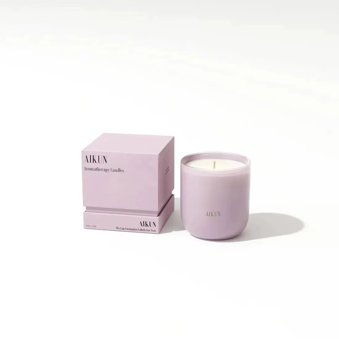 AIKUN Customized Box Design Large Strong Scented Oil Candle Home Decoration Custom Soy Wax Glass Jar Scented Candle