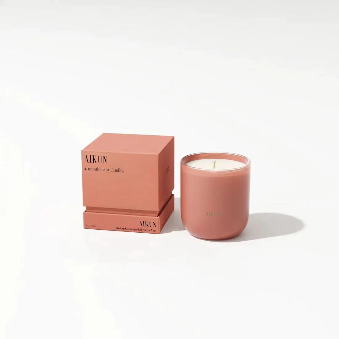 AIKUN Customized Box Design Large Strong Scented Oil Candle Home Decoration Custom Soy Wax Glass Jar Scented Candle