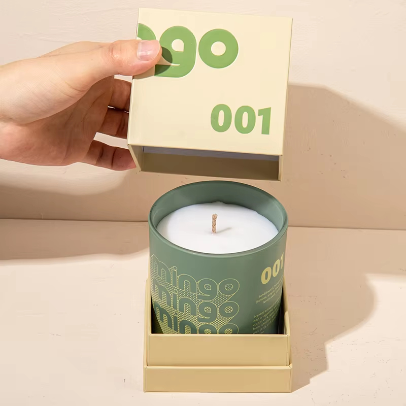 AIKUN Private Label Colours Green Glass Custom Print Logo Soy Bean Deco Lemon Scented Candle for Luxury Christmas Gift