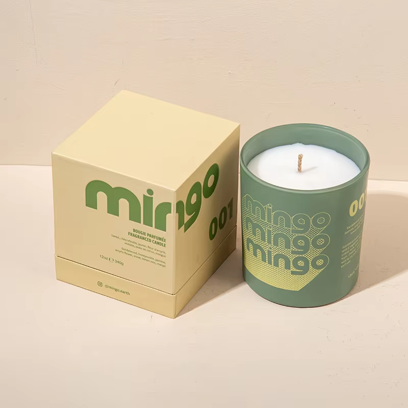 AIKUN Private Label Colours Green Glass Custom Print Logo Soy Bean Deco Lemon Scented Candle for Luxury Christmas Gift
