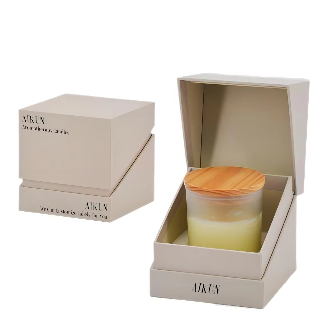 AIKUN Aromatherapy Candle Natural Soy Wax Essential Oil Decal Glass Jar Scented Candle With Wooden Lid and Gift Box