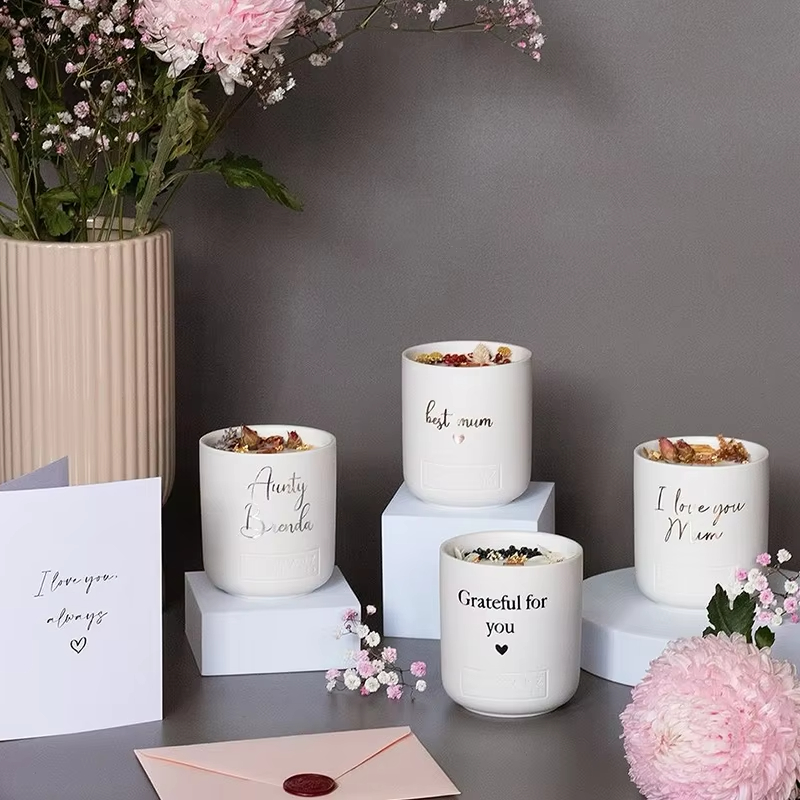 Luxury Private Label Custom Aromatherapy Aroma Ceramics Jar Scented Candles with Lid